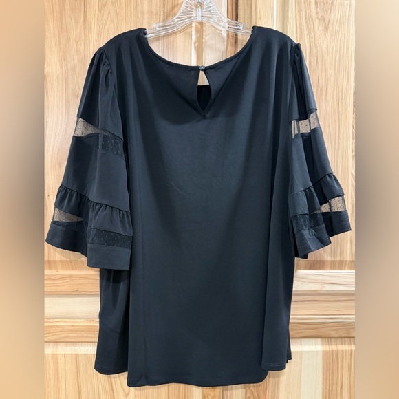 Adrianna Papell Elbow Length Lace Black Blouse Top Whimsigoth Business Casual - Picture 5 of 9